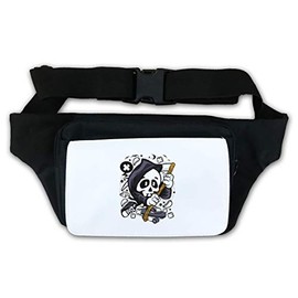 Grim Reaper Skater Scythe Cartoon Art Skull Waist Bag, black