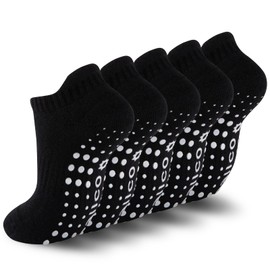 eallco Pilates Socks with Grips for Women Non Slip Yoga Grippy Socks for Barre Barefoot Hospital Workout Cushioned 5 Pairs