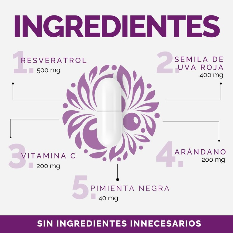 Oby Resveratrol Puro + Antioxidantes 1300 mg porcion, 60 capsulas: