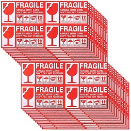 Luggage Tag Seals, Handling Caution Stickers, 5.1 x 2.8 inches (13 x 7 cm), 100 Pieces, Crack Stickers, Fragile Material Warning, Packaging Labels, Waterproof