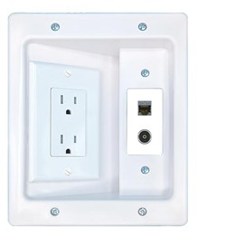 RiteAV CAT6A TOSLINK Recessed Wall Plate Cable Concealer Management Kit with Power Outlet Hides Cords and Cables