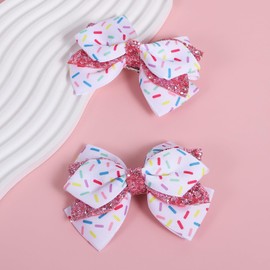4" Glitter Confetti Sprinkle Birthday Hair Bow Alligator Clips Pink Sequin Cheer Barrettes Pins for Girls 1 2 3 4 5 6 Teens Toddler Kids Ice Cream Party Favor Gift Dress Accessories