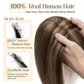 Rich Choices Hair Toppers For Women 100% Remy Human Hair Top Toupee Hairpiece Silk Base Clip In Hair Topper With Bangs Thinning Hair Loss Hair 6 Inch(with bangs) #4P27 Medium Brown&Dark Blonde 27g