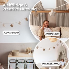 lilimaus Stars Bunting Fabric – Bunting Children's Room – 100% Cotton Handmade Garland Fabric – Bunting Muslin – House Bed Decoration Girls & Boys – Garland Nursery Decoration Baby Room