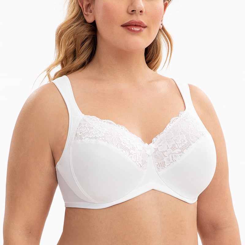 CASOLACE Women's Full Coverage Floral Lace Underwire No Padding Minimiser