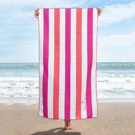 VL® Pack of 2 Cabana Striped Beach Towels - Quick Dry, Sand Free, Super Absorbent, Compact & Lightweight - 100% Microfiber, 90x180cm (Pink Stripes) - Perfect for Travel, Swimming, and Camping