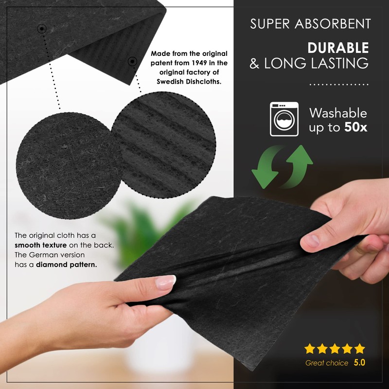 Swedish Dishcloths 6 Pack Artisan Black Eco Friendly Reusable Sustainable