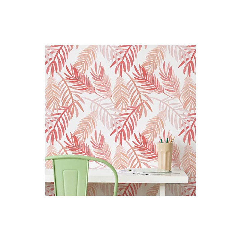 Flipside Pink and Peach Palm Leaves Peel and Stick Removable