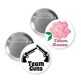Gender Reveal Pin Party Favors, Guns Roses Pins, Baby Boy Girl, Baby Shower Party Favors Decorations, Black Pistol, Pink Rose, Pin Back Buttons, 2-1/4" pins