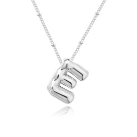 Ewrkbr Bubble Letter Necklace Silver, Chunky Silver Initial Necklace Dainty Long Silver Pendant Necklace Cute Everyday Letter Necklace Trendy Silver Jewelry for Women