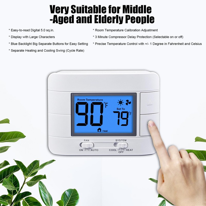 Non Programmable Thermostat for Home - Single Stage 1H/1C, with