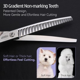 FOGOSP Professional 3D Curved Chunkers Dog Grooming Scissors 7in Magic Thinning Shears for Dogs Pet Cat Light Cutting Feel No Marks Only Fluffy Natural 70% Thinning Rate Japan Alloy Steel(7,3D)