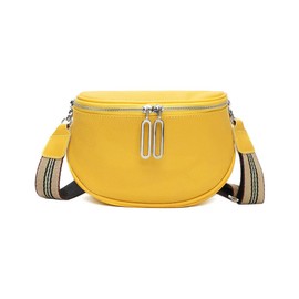 Whatna Women's Cow Leather Mini Shoulder Bag, Crossbody Chest Bag, Small, Book, Leather, Thick, Lightweight, Double Zipper, Shoulder Bag, Mini Bag, Women's, Work, Travel, Smartphone Pouch, yellow