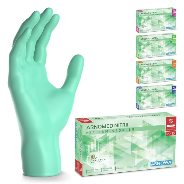 Arnomed Disposable Gloves, Green, S, Nitrile Gloves in Box of