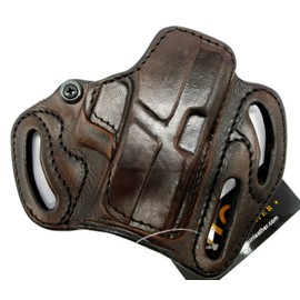 HOLSTERMART USA TAGUA Premium Right Hand Side or Cross-Draw Multi-FIT Open Top Belt Holster in Dark Brown Leather fits Glock 42 43 43X, SIG SAUER P365, Springfield Hellcat, MOSSBERG MC1sc