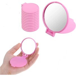 10 Pcs Pink Mini Folding Round Compact Mirror for Purse, Vintage Portable Pocket Mirror Travel Makeup Mirror for Women Daily Use