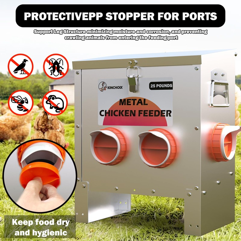 Kinchoix Metal Chicken Feeder Large Capacity 25lbs Automatic Metal Chicken