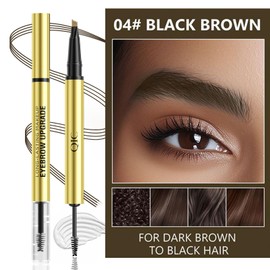 2 In 1 Eyebrow Pen And Brow Gel - Eyebrow Microblading Pen With 4-Fork-Tip - Smudge-Proof & Waterproof Eyebrow Pencil - Long Lasting Eye Brow Pen To Create 3D Natural Full Brows(Black Brown)