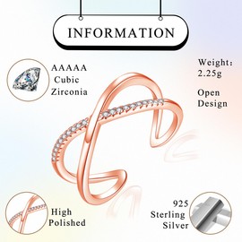 Josfeva Silver Rings for Women, 925 Sterling Silver Double Ring, Infinity Wrap Ring with Cubic Zirconia, Adjustable Minimalist Finger Rings, Trendy Stackable Thumb Ring, Knuckle Rings with Gift Box,