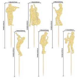 Gyufise 24Pcs Musician Cupcake Toppers Glitter Musical Silhouette Cello Saxophone Music Play Theme Cupcake Picks for Music Concert Wedding Engagement Bridal Shower Birthday Party Supplies Gold