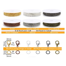 Ausale 6Colors Jewellery Chains Making Kit, 59FT Chains Jewelry Making with Jump Rings & Lobster Clasps, DIY Craft Kit for Necklace Earring Bracelet Making