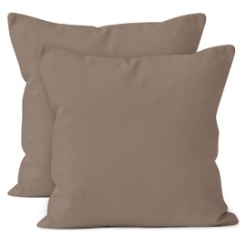Encasa Cotton Throw Pillow Covers Set of 2 I 16x16 in (40x40 cm) - Beige I No Insert I Plain Square Pillowcases I Machine Washable | Indoor Use Only