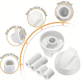 CHEFZOCO 4 x Universal Oven Hob Gas Hob Knobs with Adapter - 4cm Overall Diameter - White