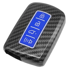TANGSEN Funda para llavero inteligente compatible con Toyota Avalon Camry Corolla Highlander RAV4 negro patrón de fibra de carbono ABS goma de silicona nocturna azul luminoso