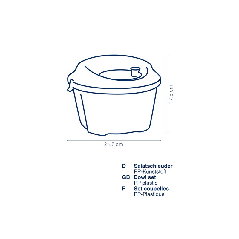 kela Salatschleuder Mailin PP-Kunststoff grau 17,5cm 24,5cmØ 4,4l, 24,5x24,5x17,5 cm