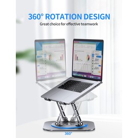 AOEVI Adjustable Laptop Stand with 360 Rotating Base, Computer Stand for Laptop Ergonimic Foldable Laptop Riser for Desk Compatible with MacBook Pro/Air Notebook up to 16 Inches, Grey