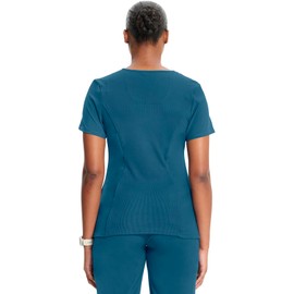Cherokee Infinity Scrubs for Women Round Neck Scrub Top with 3 Pockets & 360° Stretch Plus Size 2624A, 4XL, Caribbean Blue
