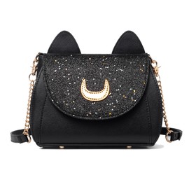 Sunwel Fashion Women Kawaii Anime Handbag Cosplay Gothic Crossbody Cat & Moon Purse Sequin Shoulder Bag