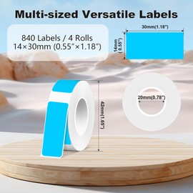 14X30MM Thermal Sticker Labels 4 Rolls/840 Stickers, D30 Thermal Labels Compatible with D30 Label Printer, Use for Office, School, and Home (Sky-Blue)