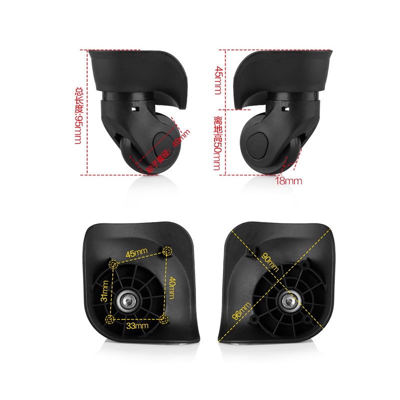 ZAWELIYO Pack of 2 Luggage Wheels PVC Black Roller Bearing