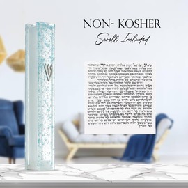 Modern Glass Mezuzah Case for Door with Non-Kosher Scroll Shatterd Glass Design Waterproof Mezuza Cover Home Blessing and Protection