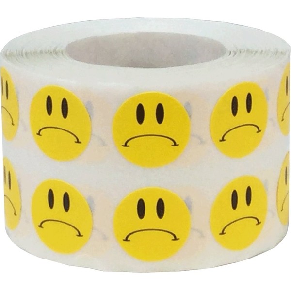 Sad Face Stickers Yellow Sad Face Labels 0.50 Inch 1,000