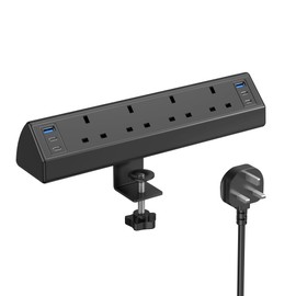 Desk Clamp Power Socket USB C Slots, 40W Total Fast Charging Station, 4 Way Desk Extension Lead with Switch, Desktop Power Strip 2M for Home Office, Fit 1.9" Tabletop Edge(Black)