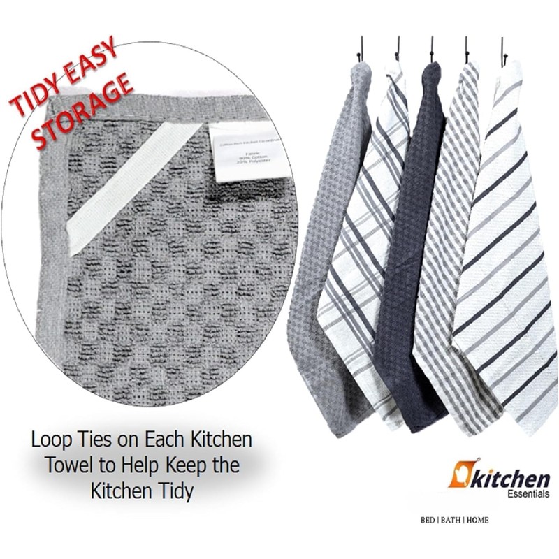 BLOOM BLENDS Pack of 5 Terry Cotton Kitchen Tea Towels
