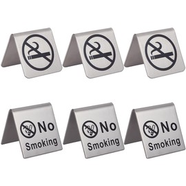 craspire 6 Pack 2 Styles Non Smoking Table Sign Stainless Steel Metal Warning Reservation Logo Display Signs For Home, Business Cards, Hotels, Offices, Restaurants, 48 x 50 x 50mm