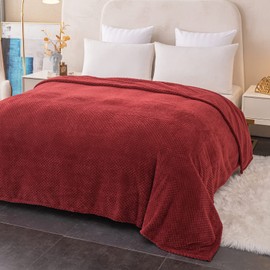GLS Home Luxury Throw Blanket Double Size Waffle Honey Comb Throw Blanket Super Soft Lightweight Warm Cosy Fleece Throws for Couch Bedspread Travel Sofa Throw Blanket (Red, Double - 150x200cm)