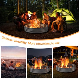 Mr IRONSTONE Outdoor Fire Pit Galvanized Fire Pit Ring, Foldable Outdoor/Camping/Gatherings 5 FT Diameter Fire Pit for Yard/Garden/Park/Beach, 60 Inches Fire Ring Pit, Silver