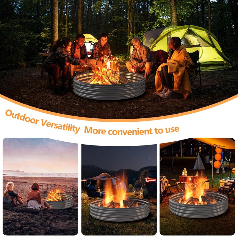 Mr IRONSTONE Outdoor Fire Pit Galvanized Fire Pit Ring, Foldable