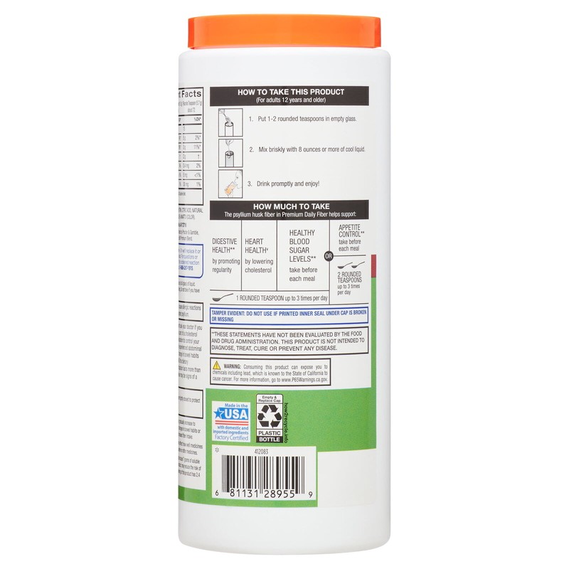 Equate Premium Sugar Free Daily Fiber Supplement, Orange Flavor, Powder,