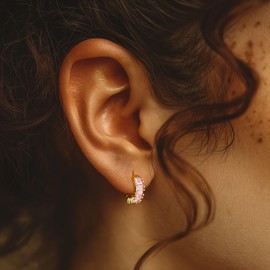 Viromy June Birthstone Earrings,Sparking Cubic Zirconia Gold Hoop Earrings for Women Dainty 14K Gold Huggie Hoop Lightweight Hypoallergenic Jewellery