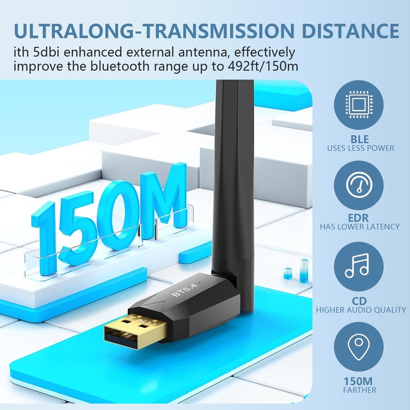 Usb Bluetooth 5.4 Dongle Adapter, Long Range Bluetooth 5.4 USB