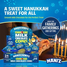 Hanukkah Gelt, Manischewitz Milk Chocolate Gold Coins (48 Bags) | St. Patrick’s Day Chocolate Coins | Mesh Bags Filled with Individually Wrapped Hanukkah Gelt, Gluten Free - Best By: 6/27/2026