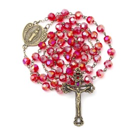 KOMI Red Crystal Beads Rosary Catholic Necklace for Woman Catholic Christian Gifts Packed in Velvet Pouch