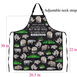 Rhino Apron Rhino Gifts i Might Look Like I'm Listening To You But In My Head I'm Thinking About Rhrinos Cooking Apron
