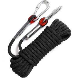 GINEE Outdoor 10mm Static Rock Climbing Rope 50FT Black Safety Ropes Rescue Grappling Escape Descender Abseiling Rope Fishing Rope Arborist Tree Climbing