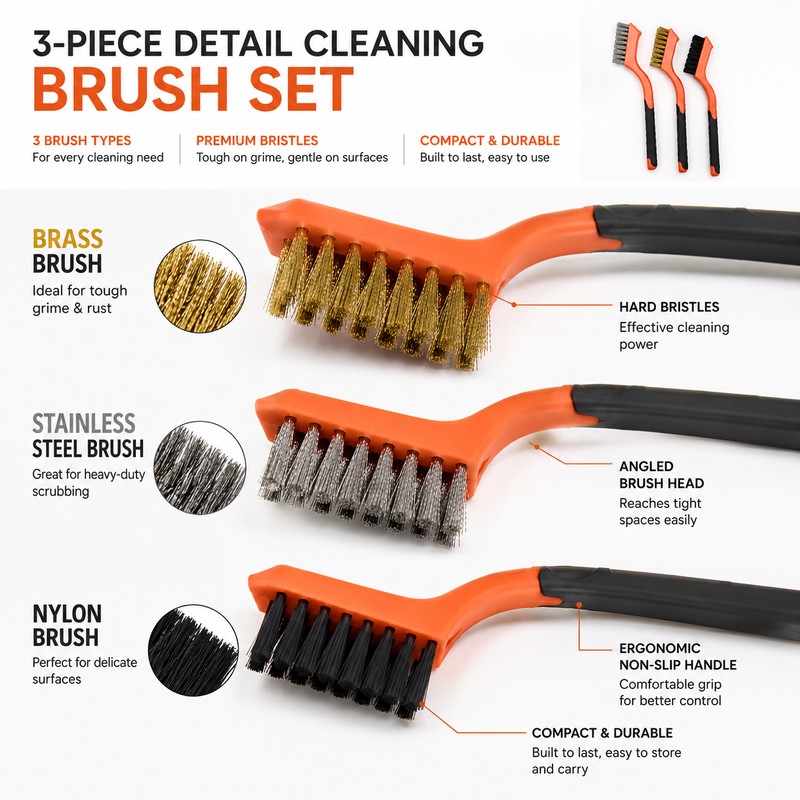 Hard Bristle Cleaning Brush for Rust & Detail Scrubbing –
